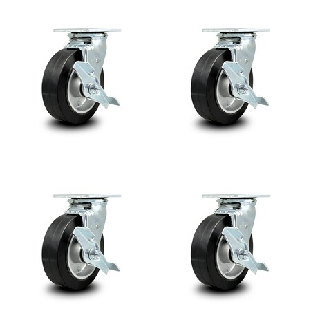 Service Caster 6 Inch Rubber on Aluminum Caster Set with Ball Bearings 4 Brake 2 Swivel Lock SCC-30CS620-RAB-TLB-BSL-2-TLB-2